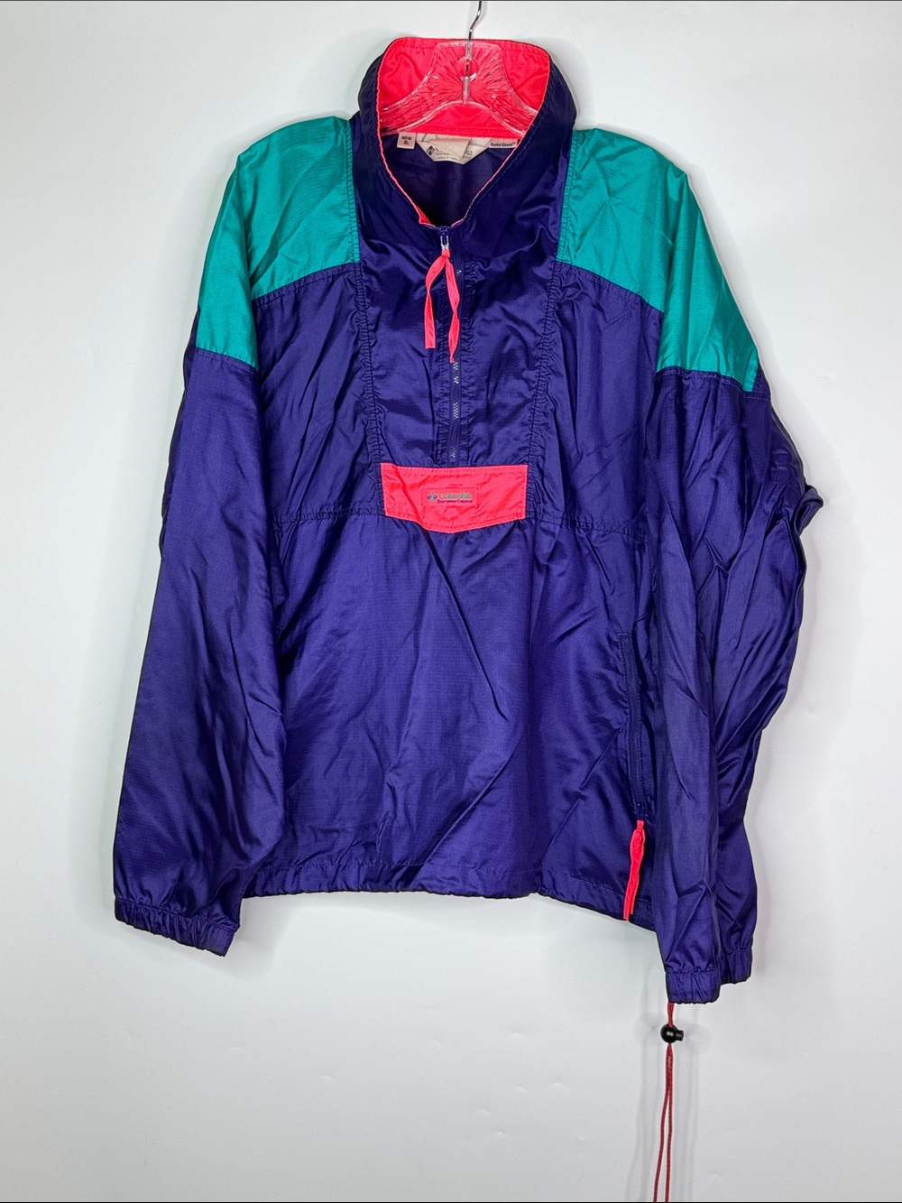 Vintage Columbia Color Block Radial Sleeve Pullover Windbreaker Jacket XL